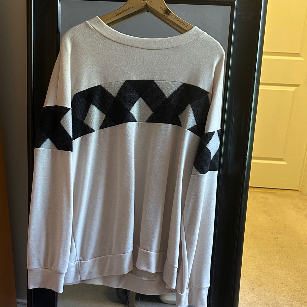 Cream and Black Geometric Sweater
